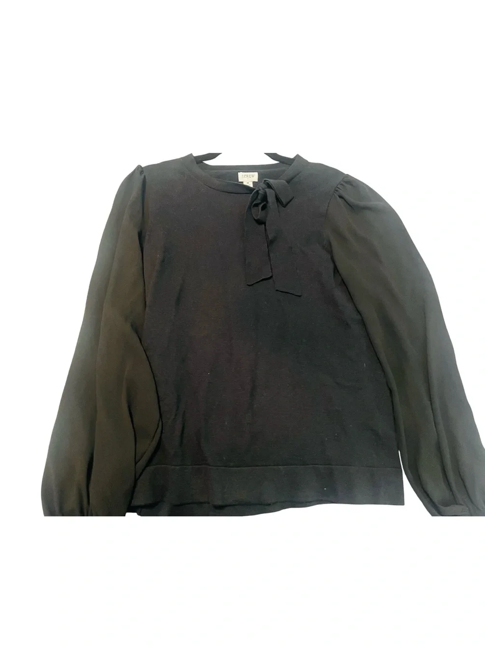 J. Crew Black Bow-Neck Puff Sleeve Blouse